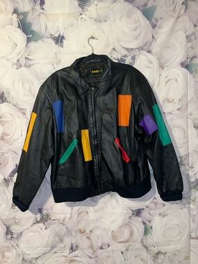 Vintage Patchwork Leather  Bomber Jacket Colorblock Mens XXL 80s/90s Pelle Style